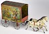 American painted tin horse drawn delivery wagon