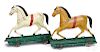Two Fallows painted American tin horse pull toys