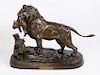 E.DELABRIERRE, 19TH C. FRENCH BRONZE OF LION W/CUBS