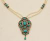 18K DIAMOND, TURQUOISE AND PEARL PENDANT NECKLACE
