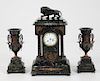 3 PC. FRENCH MARBLE CLOCK SET WITH MATCHING COUPS