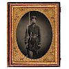 Exceptionally Clear Quarter Plate Tintype of a Triple-Armed Union Soldier, Possibly Massachusetts