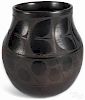 Rafaelita Aguilar Santo Domingo black on black pottery jar, 10 1/2'' h.