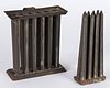 Two tin candlemolds 19th c., 10'' h., 9'' w. and 10 3/4'' h., 4 1/4'' w.