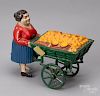 French composition wind-up fruit cart vendor