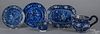 Five pieces of historical blue Staffordshire, 19th c., to include a Christmas Eve plate and bowl