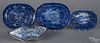 Group of historical blue Staffordshire, 19th c., to include a covered crescent dish, 6'' h., 15'' w.