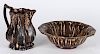 Bennington pottery flint enamel pitcher and basin, mid 19th c., by Lyman, Fenton & Co.