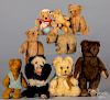 Nine vintage and artisan teddy bears