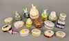 Group of eighteen porcelain trinket pill boxes, Peint Main Limoges, rabbit figural boxes. tallest 4 in. Provenance: From the Estate ...