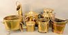 Seven piece brass lot to include milk can, tea pot, buckets, etc. ht. 11 1/2 in. to 24 1/2 in. Provenance: An Estate from Farmington...