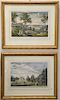 Two hand colored engravings including one by W. Woollett "A View of the House and Part of the Garden of His Grace the Duke of Argyll...