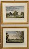 Pair of William Woollett hand colored engravings including "A View of Part of the Garden at Hall Barn near Beckonsfield" and " A Vie...