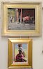Two Jove Wang (b. 1962) paintings including an oil on board of two children, initialed lower left J.W., 13" x 10" and an oil on canv...