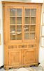 Large two piece tiger maple corner cabinet. ht. 89 1/2 in., wd. 55 in.