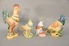 Group of bird figurines to include two Faiencerie d'Art roosters, pair of Mane Lion pheasants, six Fitz Floyd bird figures, and a do...