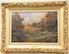 J. Hughes, oil on canvas, Autumn, signed lower left J. Hughes, in Victorian gilt frame. 15 1/2" x 23 1/2" Provenance: From the Estat...