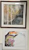 Five contemporary large paintings to include watercolor on paper, abstract, "Old Men Ought to be Explorers #3", signed illegibly; a...