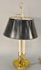 Large brass bouillotte table lamp with tole shade. ht. 33 in. Provenance: An Estate from Farmington, Connecticut