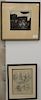 Three framed pieces to include J. Gilbert?, grey wash and ink on paper of figures, marked Rembt born 1606 Jerberg 1608 size of pictu...