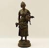 BARYE, SIGNED FRENCH BRONZE  GIRL W/CHICKENS