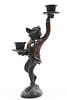 Cold Painted Bronze Fox Figural Candlestick Holder