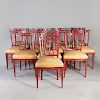 Twelve Louis Philippe Style Red Painted and Parcel-Gilt Wood Side Chairs