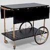  Brass and Lacquer Ebonized Drop Leaf Bar Cart, in the Manner of Maison Jansen