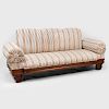 Victorian Style Stained Wood and Velvet Upholstered Sofa
