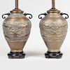 Pair of Cast Brass Lamps Decorated in the Asian Taste