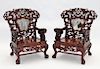 PR Chinese Carved Hardwood Marble Mountain Chairs
