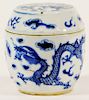 Chinese Blue & White Porcelain Dragon Tea Caddy