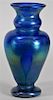 American Blue Aurene Pulled Feather Art Glass Vase