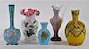 5PC Bohemian American Enamel Art Glass Vases