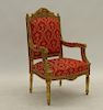 French Louis XIV Style Carved Gilt Wood Arm Chair