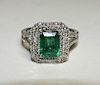 FINE 1.80ct Emerald Diamond & Platinum Lady's Ring