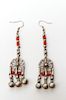 Yemen Tribal Silver & Red Coral Dangle Earrings Pr