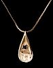 Judaica 14K Gold Chai Pendant w Gemstone Necklace
