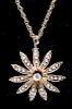 14K Gold Diamond & Pearls Floral Pendant Necklace