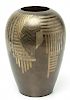 Modern Brass Art Ware Vase w Linear Motif