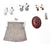 Silver Purse, Earrings & Brooch Sets, Group of 6