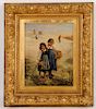LUIGI BECHI "THE HARVEST" OIL ON CANVAS SIGNED