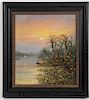 WILLIAM CREAQUILE "BOATS AT SUNSET" OIL ON CANVAS