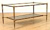 BRASS LEATHER TWO TIER JANSEN COFFEE TABLE C.1950