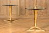 PAIR ITALIAN GLASS TOP SIDE TABLES BRASS BASE