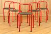SET 5 ITALIAN RED & BLACK PAINTED IRON CHAIRS