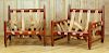 PAIR BRAZILIAN WOOD LEATHER ARM CHAIRS
