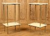 PAIR WHITE MARBLE BRASS TWO TIER SIDE STANDS