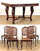 WALNUT LOUIS XV STYLE DINING TABLE & 6 CHAIRS