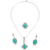 A chrysocolla and diamond palladium silver choker, ring and pair of earrings set.